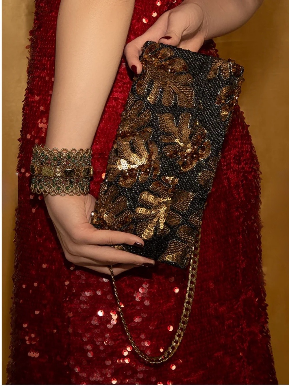 NEW Deepa Gurnani $495 Sequin Floral Clutch